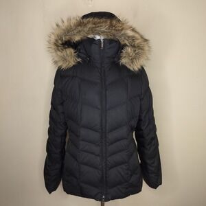 Lands End Goose Down Puffer Coat Faux Fur Hooded